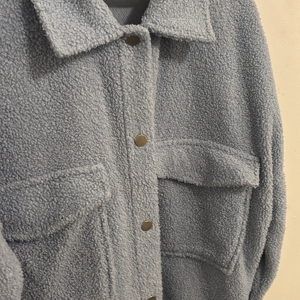 Blue Sherpa Button Up Shacket - image 5